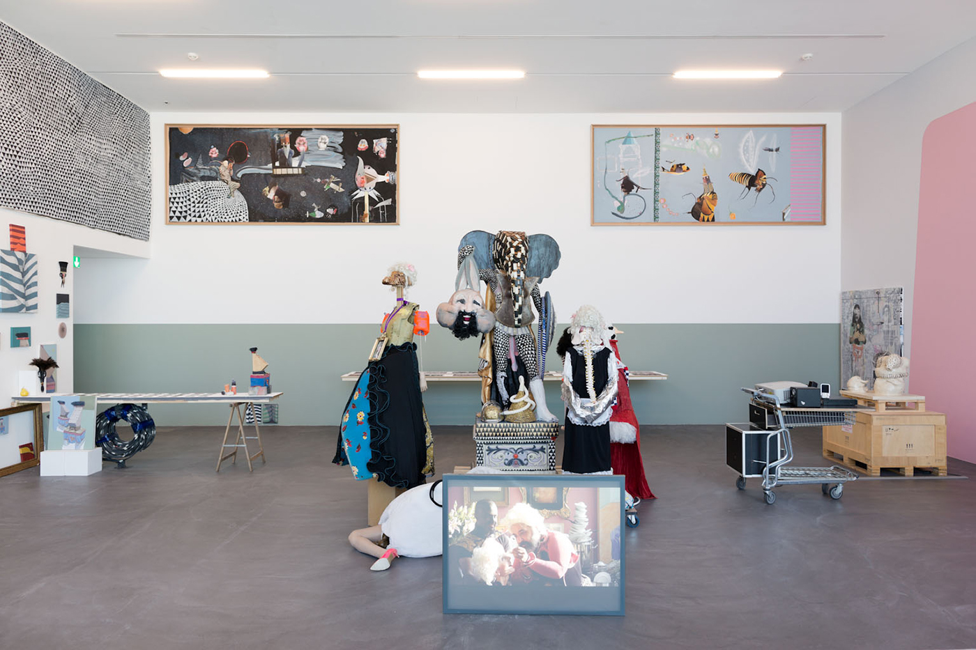 Ramin Haerizadeh, Rokni Haerizadeh, Hesam Rahmanian  - Exhibition view - Slice a Slanted Arc Into Dry Paper Sky, 2015